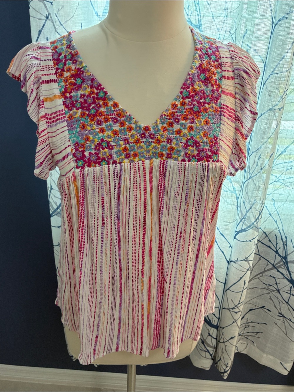 Savanna Jane Embroidered V-Neck Flutter Sleeve Top